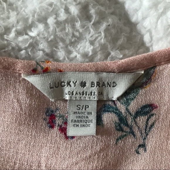 Lucky Brand Pink Multi Floral Tie Rounded Hem Short Sleeve Blouse - Picture 5 of 10